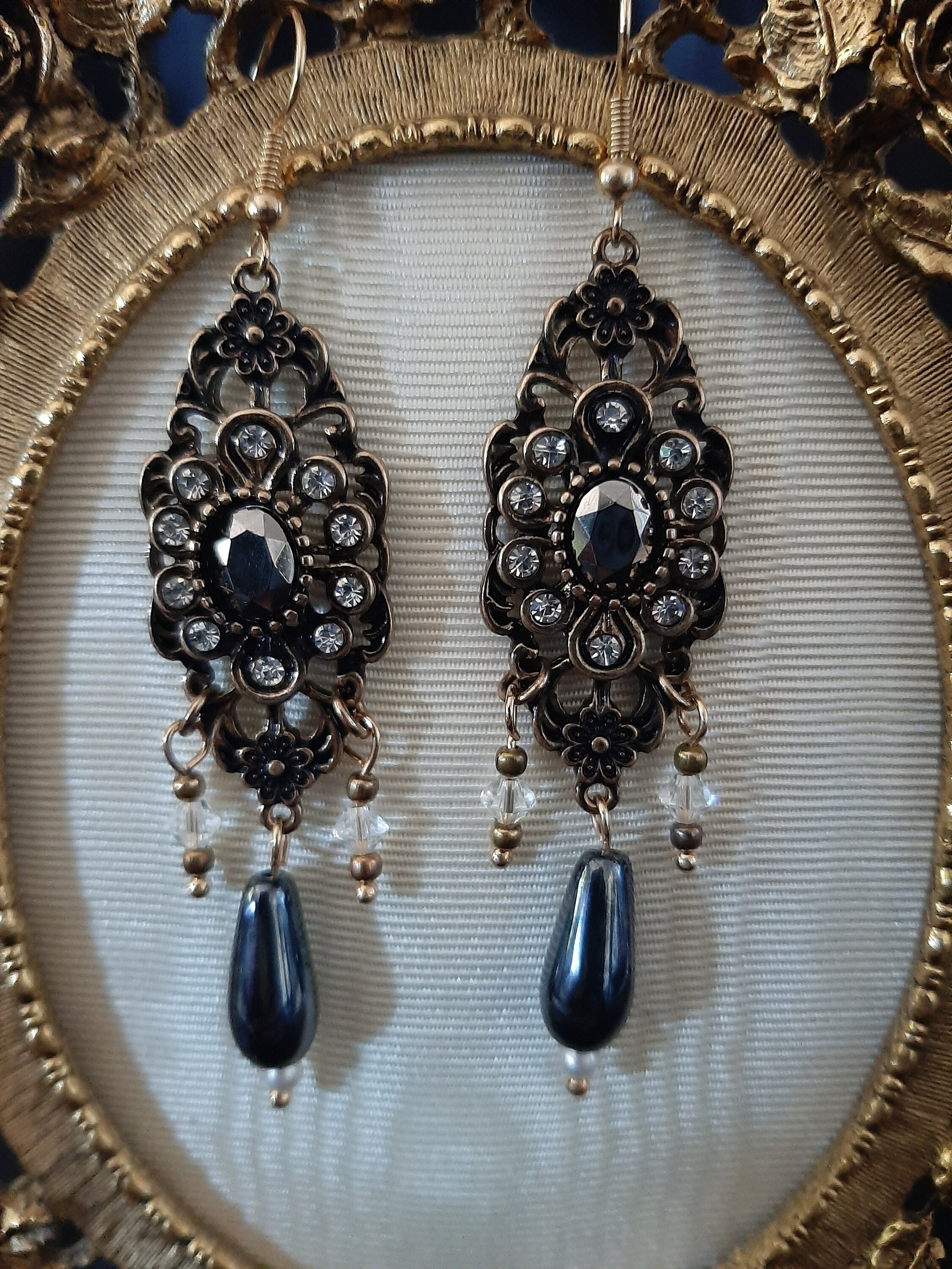 Gold Rhinestone and Crystal Chandelier Handmade Beaded Earrings With ...