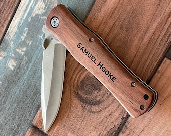 Personalized Knife, Pocket Knife, Engraved Wooden Knife, Gifts for Him, Customized Pocket Knife, Hunting Knife, Husband Gift, Boyfriend Gift
