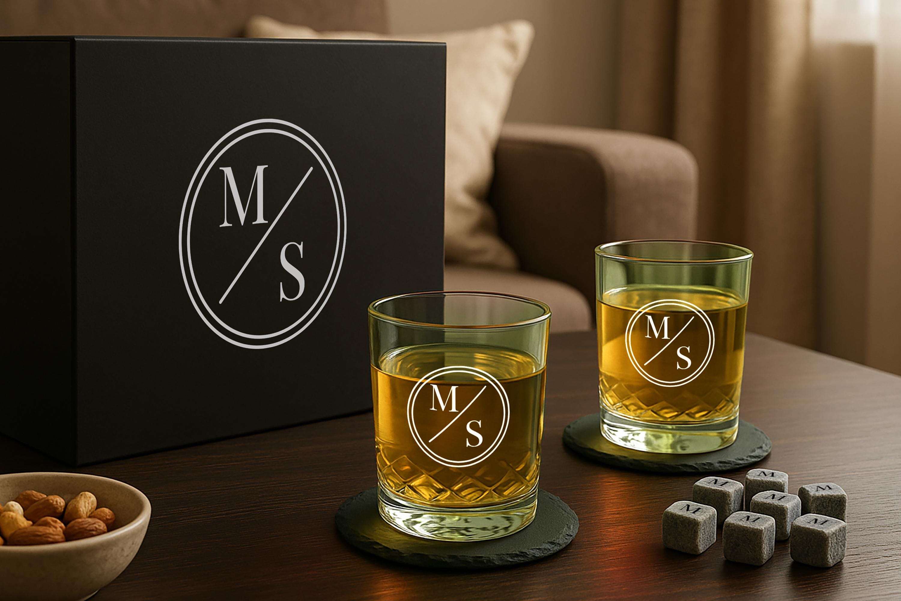 Custom Boxed Whiskey Set, Engraved Bourbon Glasses, Luxury Whiskey Set ...