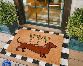 Cute Dachshund Doormat, Martini Doormat, Funny Home Decor, Front Door Decor, Coir Doormat, Welcome Mat, Porch Decor, Housewarming Gift