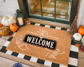 Spooky Welcome Mat, Skeleton Doormat, Halloween Porch Decor