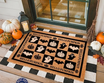Halloween Doormat - Ghost, Pumpkins, Bats, Spooky Season, Fall Porch Decor
