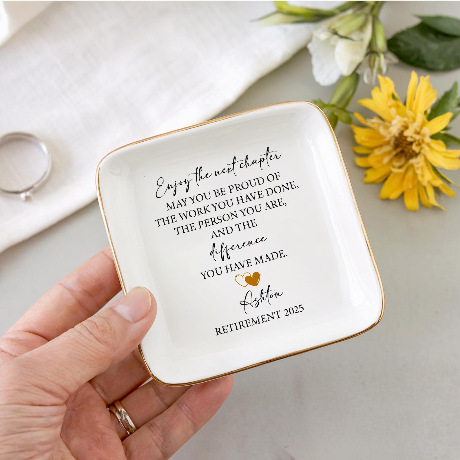 Retirement Counter Rings Custom Happy Retirement Ring Dish, Personalized Retirement Trinket ...