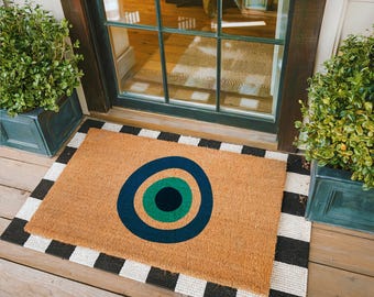 Evil Eye Doormat, Protection Doormat, Evil Eye Protection Doormat, New Home Decor, Blue Evil Eye Mat, Protection Doormat, Front Door Decor