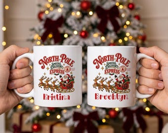 Custom Christmas Mug, Personalized Santa Reindeer Snowman Ceramic Cup