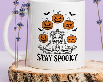 Halloween ''Stay Spooky'' Mug, Skeleton and Pumpkin Mug, Creepy Gift
