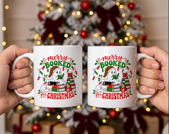 Merry Booked For Christmas Mug, Bookish Mug, Book Lover Gift, Holiday Coffee Cup