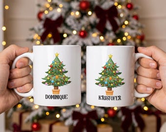Custom Christmas Tree Mug, Personalized Ceramic Cup, Holiday Gifts