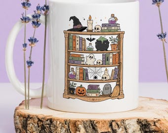 Creepy Bookshelf Coffee Mug, Halloween Ceramic Mug, Spooky Season