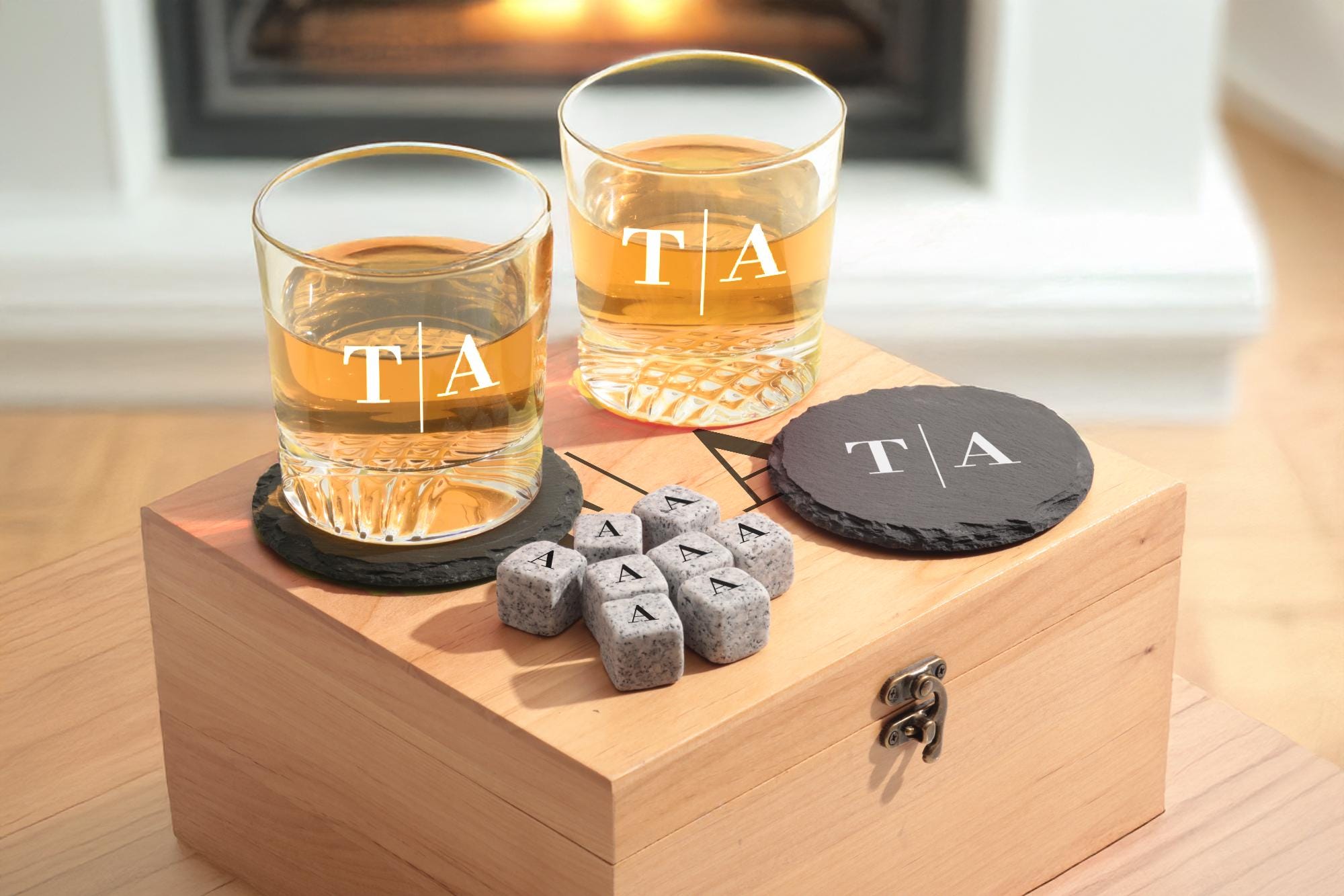 Custom Boxed Whiskey Set, Engraved Bourbon Glasses, Luxury Whiskey Set ...