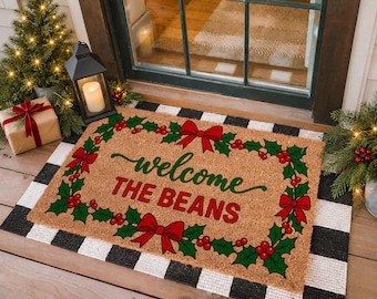 Custom Christmas Doormat, Holiday Home Decor, Family Name Welcome Mat