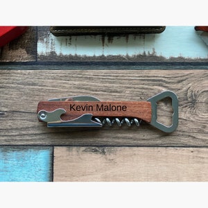 Engraved corkscrew opener, Personalized wood bottle opener, Wine corkscrew, custom bottle opener, Groomsman bottle openers, Laser Engraved