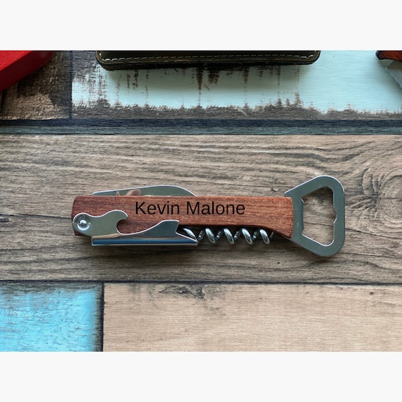 Engraved corkscrew opener, Personalized wood bottle opener, Wine corkscrew, custom bottle opener, Groomsman bottle openers, Laser Engraved