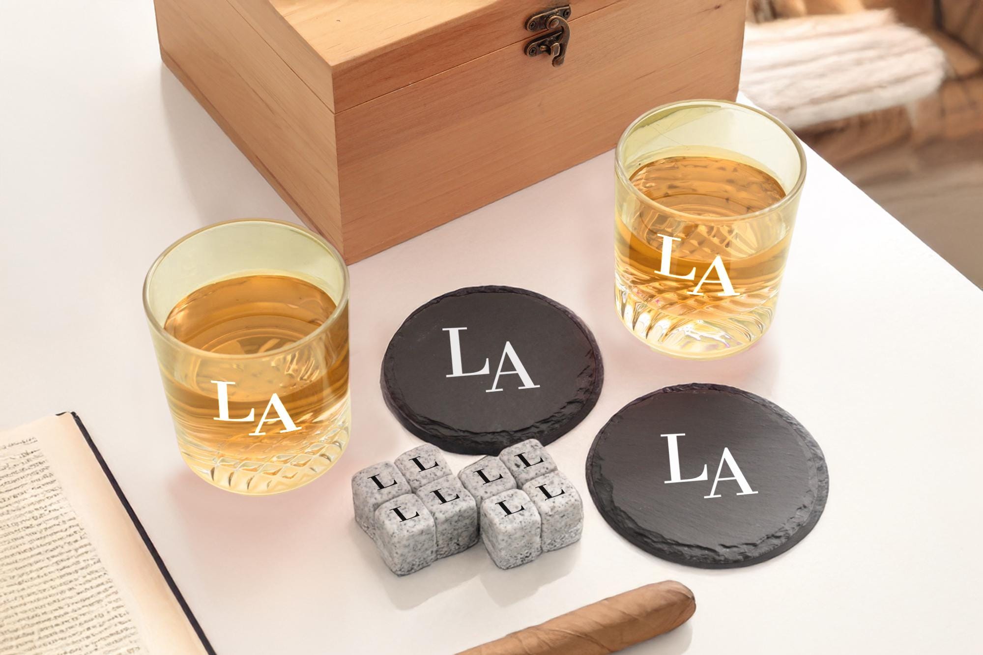 Custom Boxed Whiskey Set, Engraved Bourbon Glasses, Luxury Whiskey Set ...