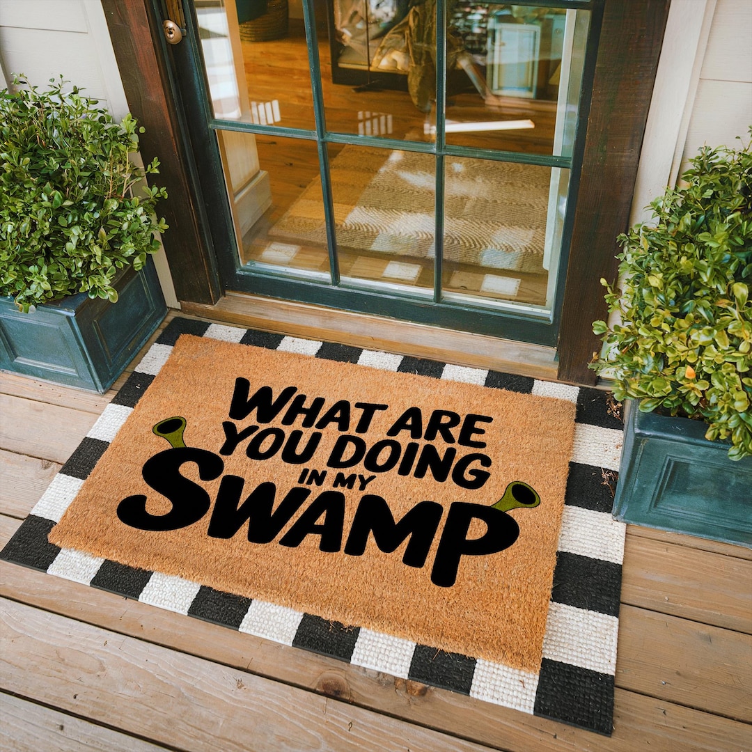 What Are You Doing In My Swamp Doormat, Front Door Decor, Unique Gift, Colorful Doormat, Shrek Inspired Doormat, Housewarming Gift - Medium 18x30 Inches