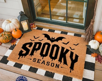 Spooky Season Coir Doormat: Bat Print, Rustic Entryway Decor