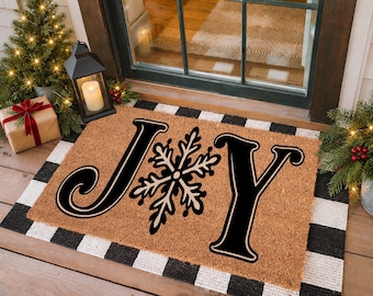 Christmas JOY Doormat, Festive Holiday Front Door Decor, Holiday Entry Mat