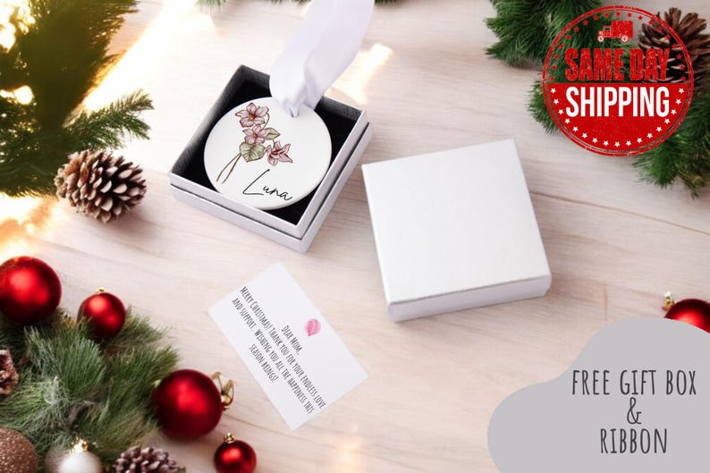 Personalized Birth Flower Ornament, Name and Birth Flower Ornament