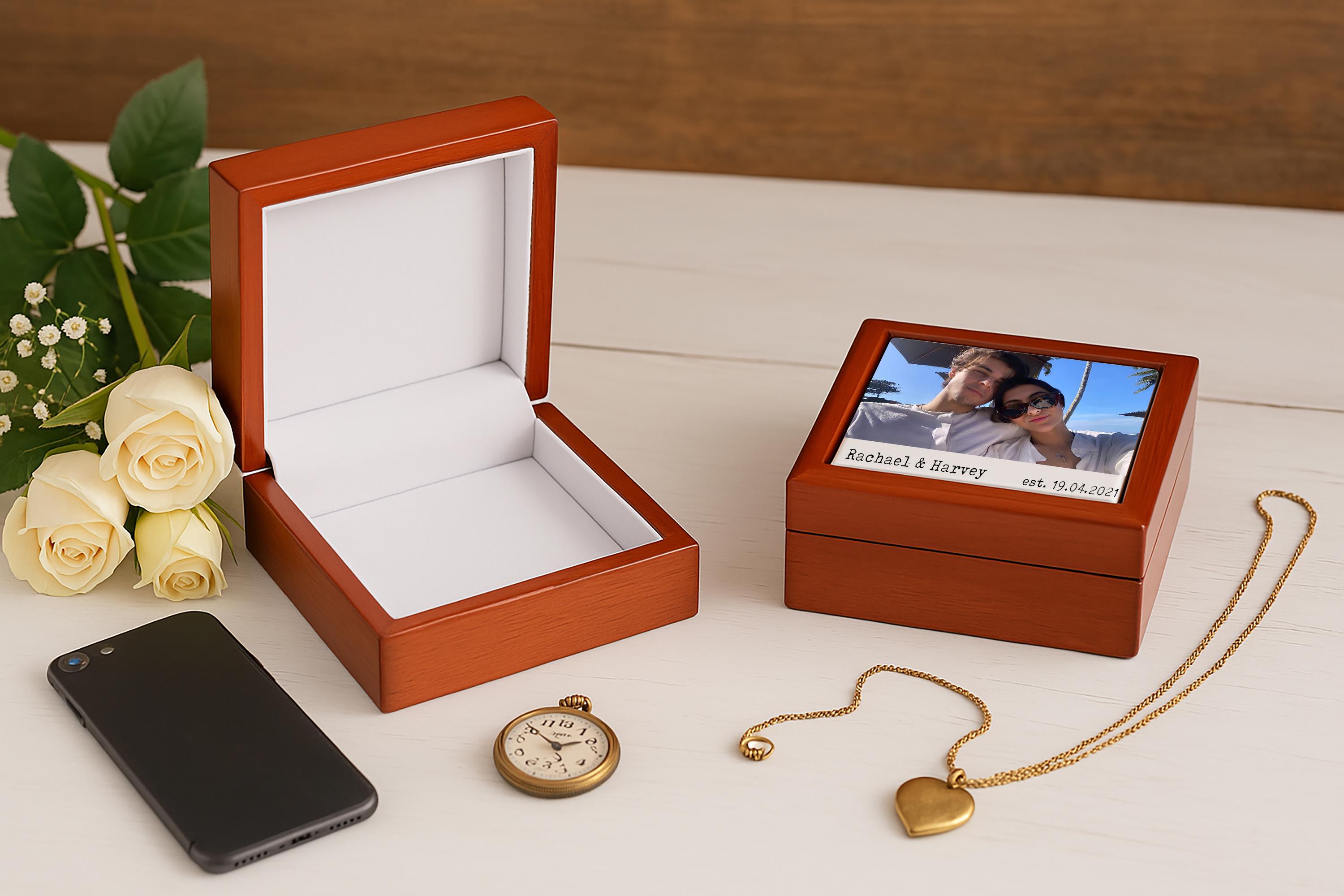 Photo Topped Memory Box Wooden Memory Box, Brown Memory Box, Personalized Birthday Gift, Custom ...