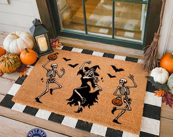 Dancing Skeletons Doormat, Halloween Porch, Funny Welcome Mat