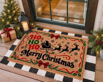 Santa Sleigh Doormat, Christmas Porch Decr, Holiday Welcome Mat