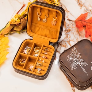 Boîte à bijoux personnalisée, Étui à bijoux fleur de naissance, Étui de voyage pour demoiselles d'honneur, Boîte à bijoux minimale, Organiseur de bijoux, Boîte à bijoux