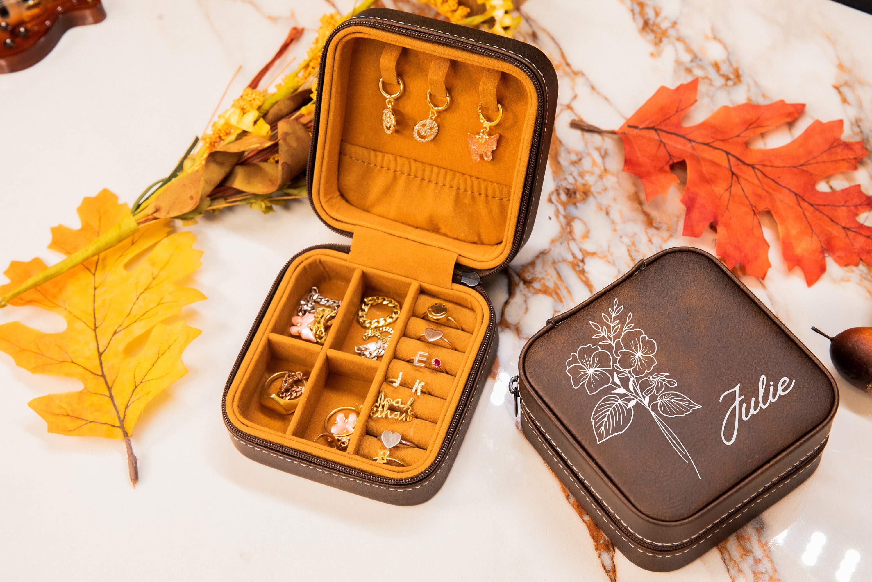 17Dec Speckles Mini Travel Jewelry Box Jewelry Case Organizer with Mirror  Travel Accessories Jewelry Holder Organizer,Bridesmaid Proposal Gift Ring