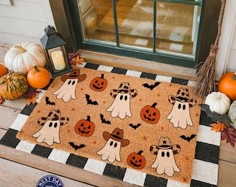 Halloween Pattern Doormat, Western Home Decor, Colorful Welcome Mat
