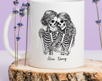 Halloween Skeleton Ceramic Mug, Custom Bestie Coffee Mug, Funny Sayings