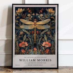 William Morris Exhibition Print, Modern Dragonfly Wall Photo Frame, Dragonfly William Morris Print, Aesthetic Wall Decor, Framed Wall Art