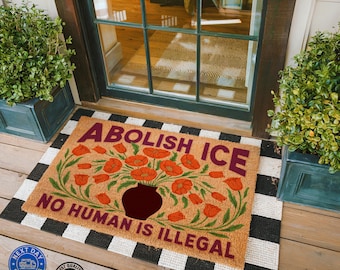 Abolish Ice No Human Is Illegal Doormat, Colorful Doormat, Outdoor Decor, Front Doormat, Porch Decor, Protest Doormat, Political Decor