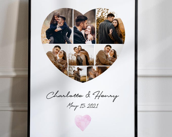 Family Photo Collage, Personalized Family Photo Collage, Couple Photo Collage Frame, Wedding Anniversary Gift, Newlywed Couple Gift