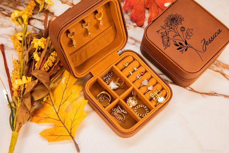 Estuche de viaje para joyas, estuche para joyas, organizador de joyas, joyero, soporte para joyas, joyero personalizado, estuche de viaje para joyas, almacenamiento de joyas imagen 9