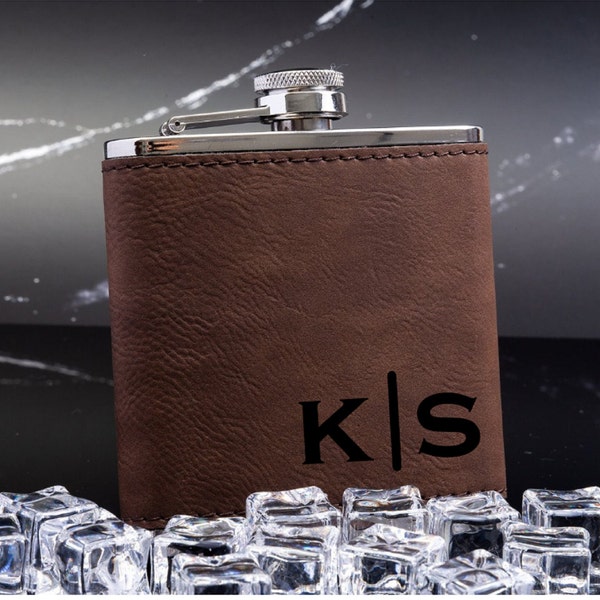 Personalized Leather Flask, Custom Flasks, Engraved Flask, Hip Flask, Custom Flask, Monogram Flask, Flask for Groomsmen, Engraved Dad Gift