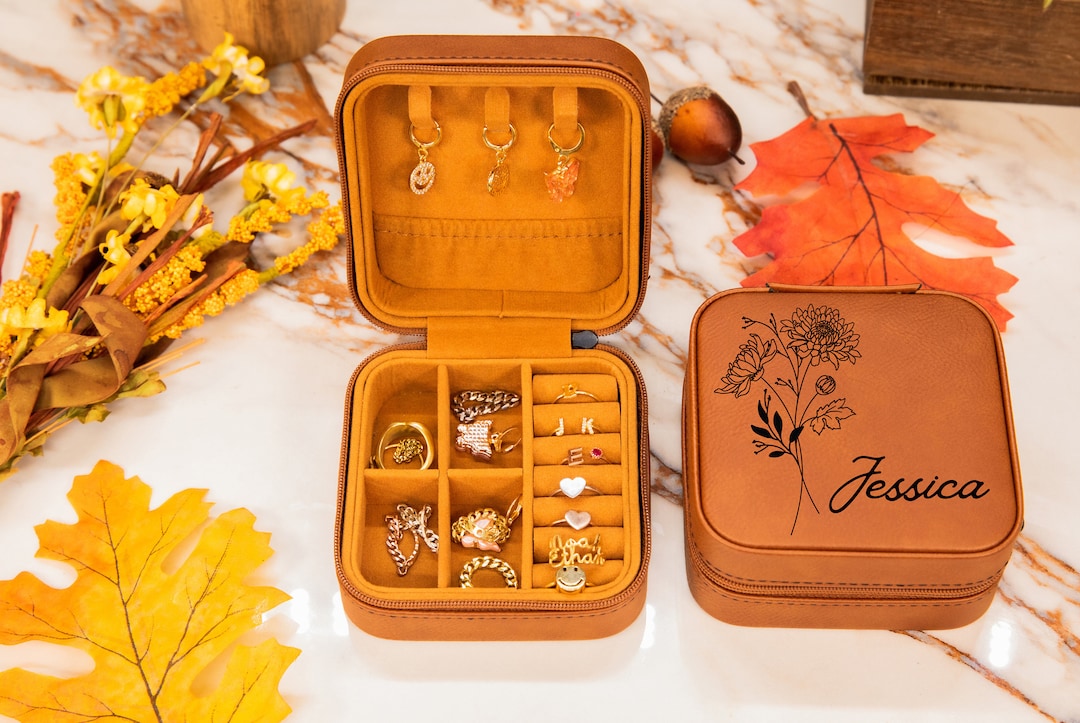Custom Jewelry Box, Personalized Jewelry Box, Leather Travel Jewelry