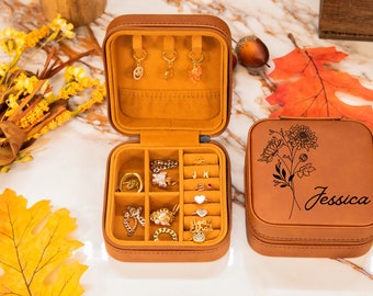 Custom Jewelry Box, Personalized Jewelry Box, Leather Travel Jewelry Box, Bridesmaid Gifts, Gift for Her, Organizer box ring Storage