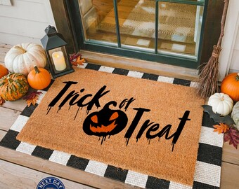 Trick or Treat Doormat, Pumpkin Decor, Spooky Season, Halloween Party