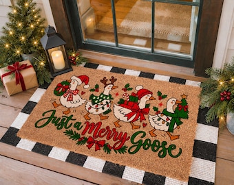 Merry Goose Christmas Doormat, Rustic Holiday Decor