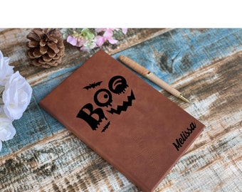 Journal d'Halloween personnalisé, Journal d'Halloween personnalisé, Journal en cuir, Carnet de notes personnalisé, Cadeau d'Halloween, Cadeau pour Halloween