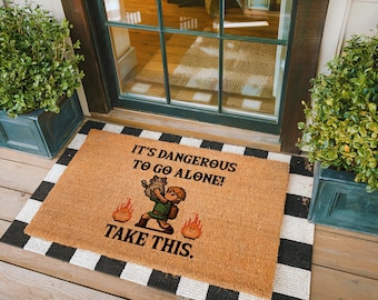 It's Dangerous to Go Alone Mat, Nintendo Game Doormat, Welcome Outdoor Mat, Housewarming Gift, Coir Doormat, Video Game Front Porch