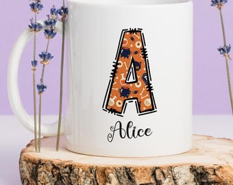 Personalized Halloween Mug, Name Alphabet Ceramic Mug, Spooky Vibes, Fall Gift