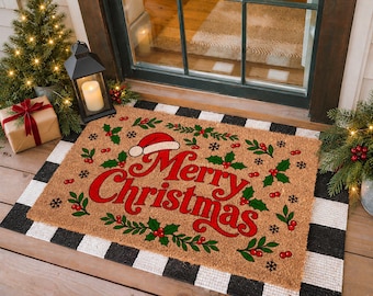 Merry Christmas Doormat, Holy Berry Christmas, Holiday Home Decor
