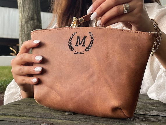 Custom Makeup Bag, Gift for Her, Custom Cosmetic Bag, Leather