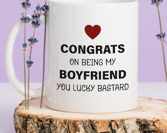 Taza "Felicidades por ser mi novio", taza de café, regalos de San Valentín, regalo para él, taza de cerámica, taza de café divertida, regalo para novio
