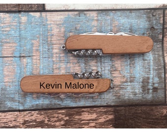 Customized Pocket Knife, 3 1/2" Wooden 8-Function Multi-Tool Pocket Knife,, Custom Keychain Pocket Knife, Gifts for Him, Gifts For her