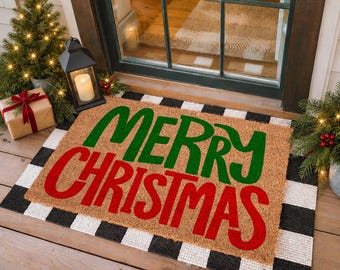 Merry Christmas Doormat, Realtor Gift, Holiday Welcome Mat, Porch Decor