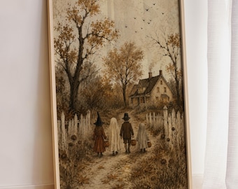 Halloween Print, Framed Wall Art, Spooky Season, Ghost, Witch