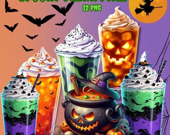 Halloween Drink Clipart: Spooky Witchy Coffee Potions (PNG Bundle)