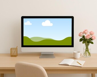 Plantilla de maqueta de escritorio editable para Canva / Exhibición de productos digitales / Libro abierto / Descarga instantánea