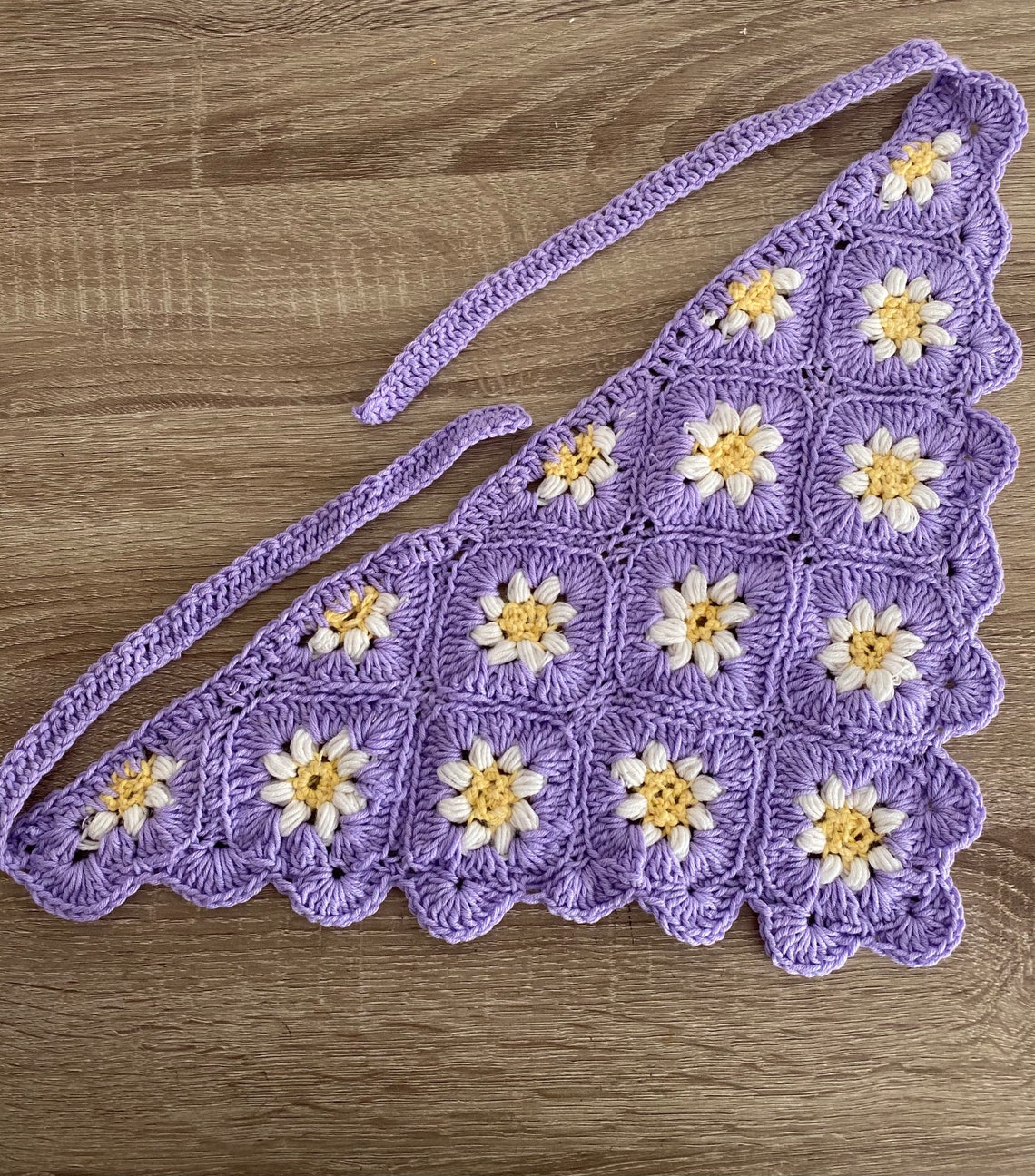 Daisy Purple Crochet Bandana Boho Hair Scarf Retro Bandana Etsy